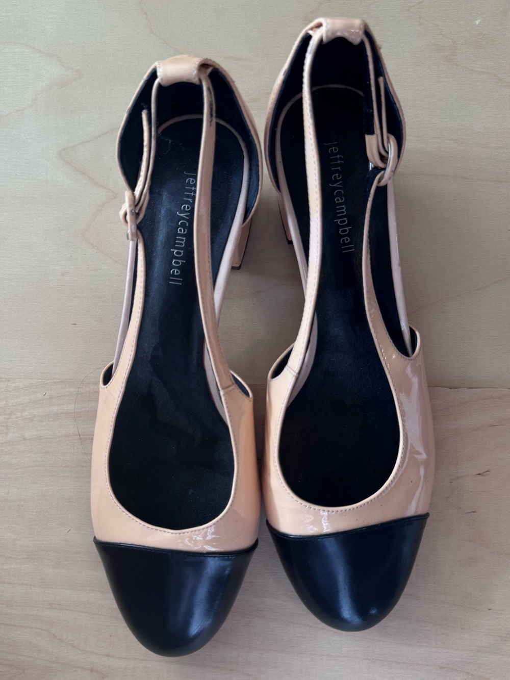 Jeffrey Campbell Nude and Black Cap-Toe Block Heels
